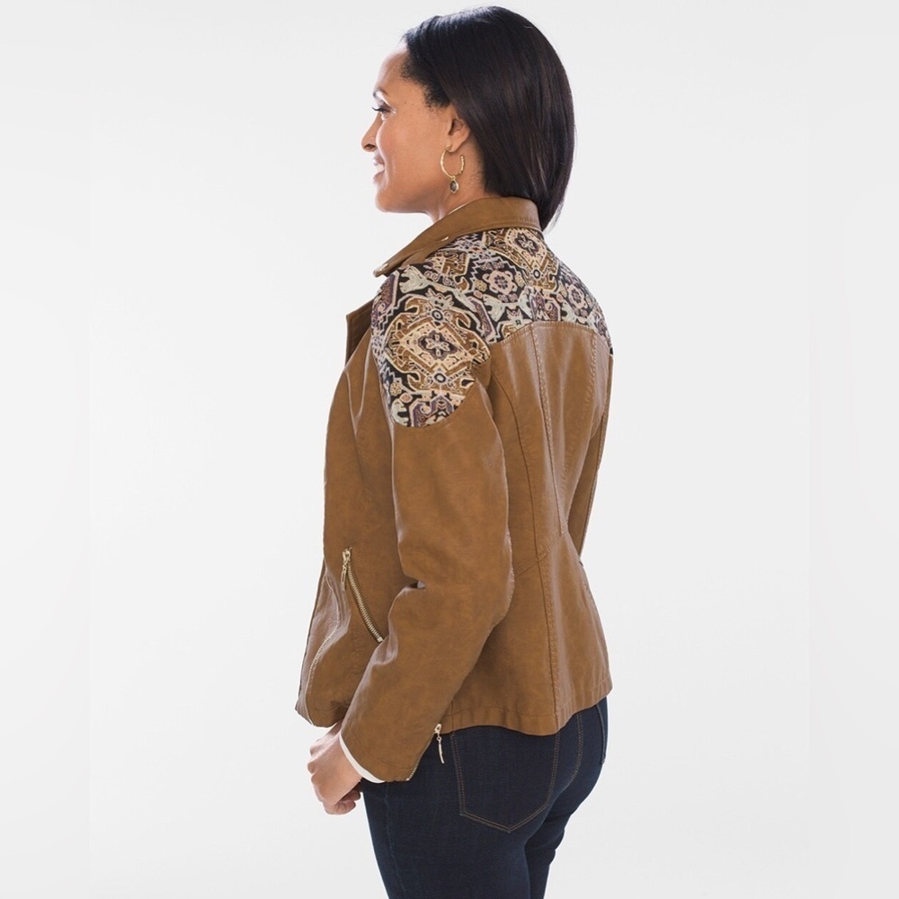 Chico’s Faux-Leather Jacquard Moto Jacket bohemian western rodeo size small - Picture 6 of 13